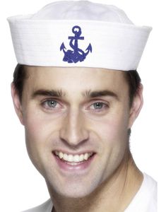 Vit seglarhatt med blått ankare