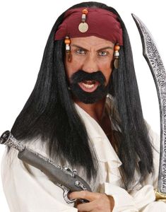 Svart Jack Sparrow-inspirerad Piratperuk med pannband