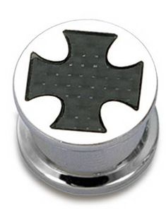 Silverfärgad Piercing Plugg med Svart Riddar Kors