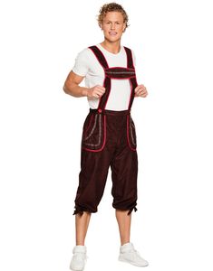 Bruna Oktoberfest Lederhosen med Röda Detaljer