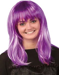 Lila peruk med lugg och ljusa slingor