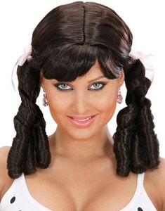Fröken Oskyldig - Svart Peruk med Rosetter