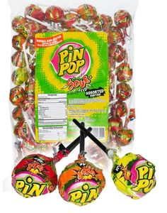 59 stk Pin Pop Kjærlighet på Pinne med Assorterte Sure Smaker og Tyggiskjerne 1 kg