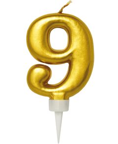 9 Tal - Guldfärgade Tårtljus 11 cm