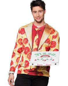 Fotorealistisk T-shirt med Pizza Tryck och Lång Ärm