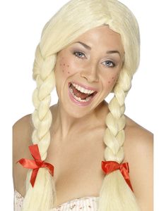 Blond Oktoberfestperuk med Flätor och Rosetter