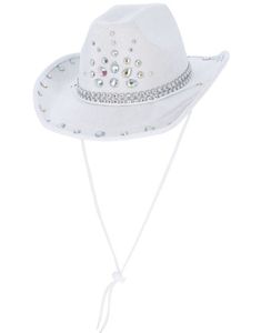 Hvit Cowboyhatt med Blanke Stener og Snor