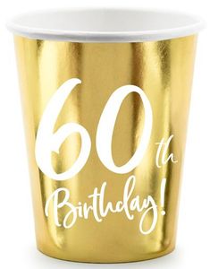 60 år - 6 metallic guldfärgade kartongmuggar