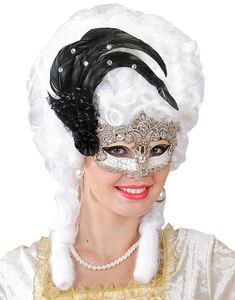 Viktoriansk Ögonmask med Blommor och Fjädrar