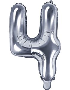 Talet 4 - Silverfärgad 35 cm Folieballong