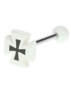 Tungpiercing med Vit Ridder Cross Kula