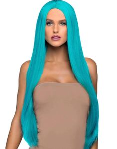Turkis Lang Parykk med Slett Hår og Midtskille