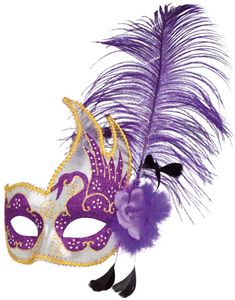 LILA Venetiansk Colombina-Mask - Delvis Transparent med Röd/Guldfärgad Dekor och Utsmyckning