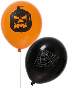 10 stk Svarta och Orange Ballonger med Motiv