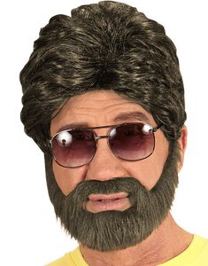 Brun Player/Pimp Peruk med Skägg