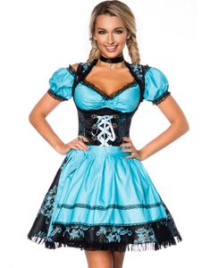 Svart Lyxig Dirndl Klänning med Blommönster i Blått