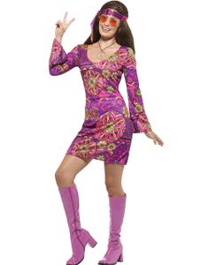 Rosa Hippiekostym till Dam med Pannband och Smycke